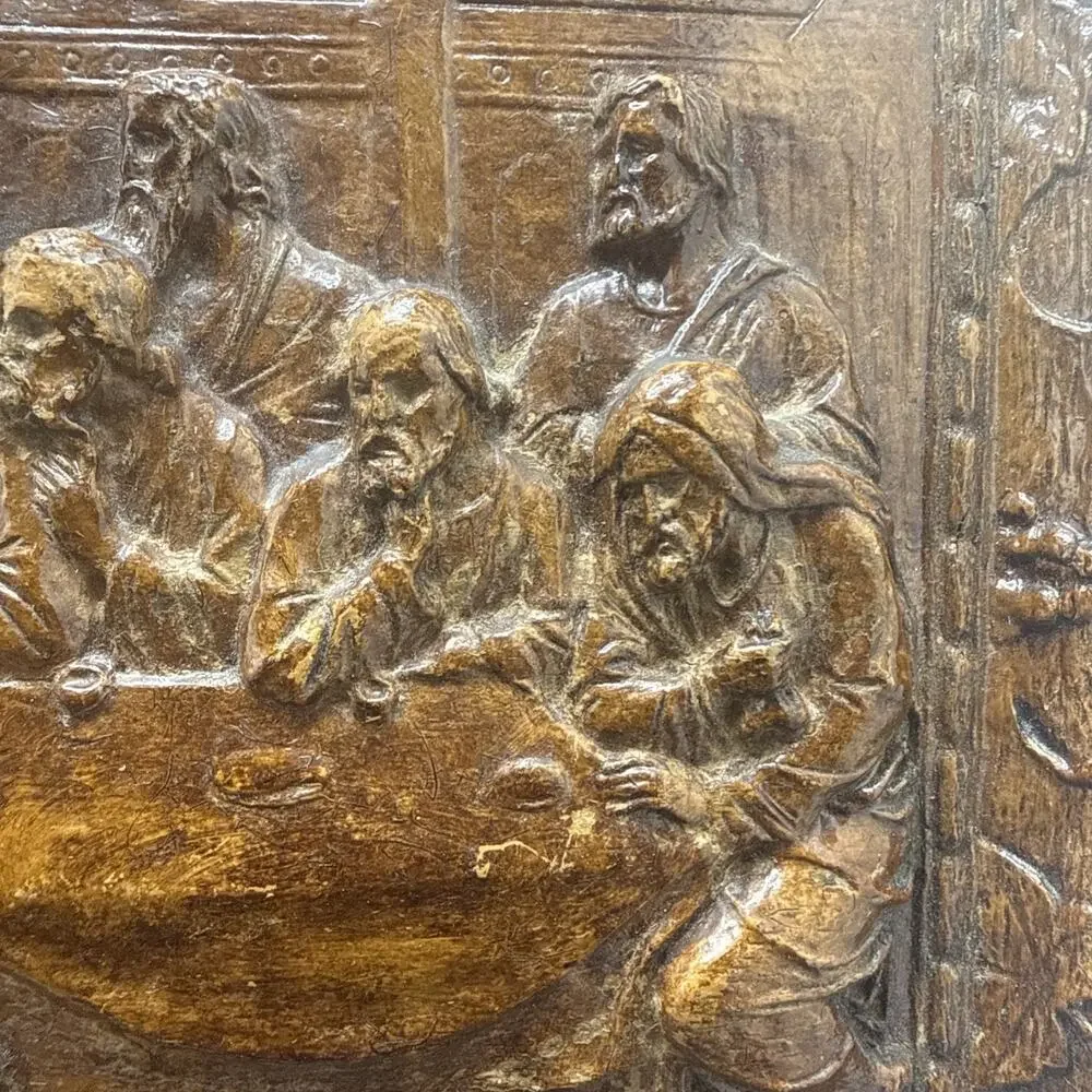 Vintage 3D Jesus LAST SUPPER Wall Religious Plaque Faux Wood Relief Carving